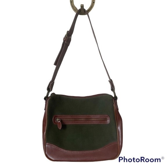 Dockers Handbags - Dockers Suede Army Green & Brown Genuine Leather Purse - Shoulder Bag - EUC